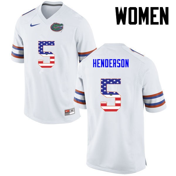 Florida Gators Women #5 CJ Henderson College Football USA Flag Fashion White